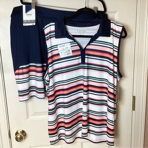 Izod Golf NWT Striped Sleeveless Polo Shirt & Skort Set - XXL